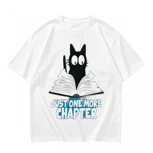 Olive T-Shirt with Black Cat Reading Book 'Just One More Chapter' Print