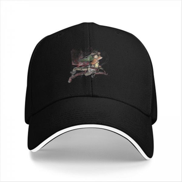 Black Baseball Cap With Attack On Titan Anime Character Print