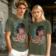 Olive anime graphic t-shirt with girl eating ramen and Japanese text