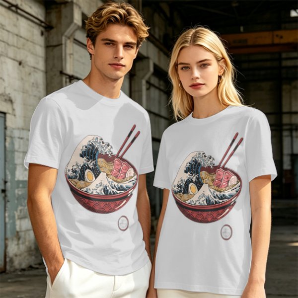 Olive T-Shirt Featuring The Great Wave Off Kanagawa Ramen Bowl Art