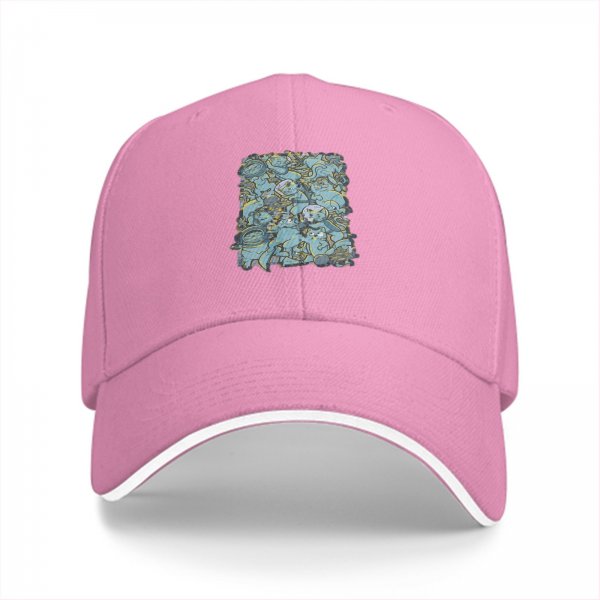 Black Baseball Cap With Blue Whimsical Character Print