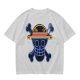 Olive T-Shirt with Neon Style Straw Hat Pirate Skull Print