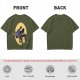 Olive T-shirt with Cartoon Chainsaw Action Character Print