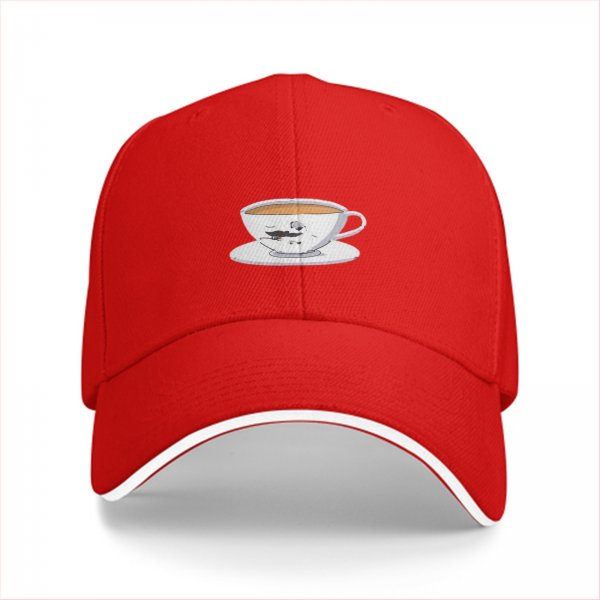 Black Baseball Cap with Teacup and Saucer Graphic Print