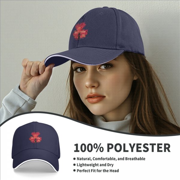 Black Baseball Cap With Red Anime Character Graphic Print