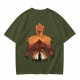 Olive T-Shirt With Giant Fire Warrior Silhouette And Small Knight Print