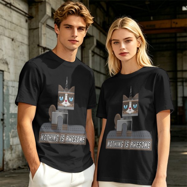 Olive T-Shirt with Grumpy Cat Lego Style 'Nothing Is Awesome' Print