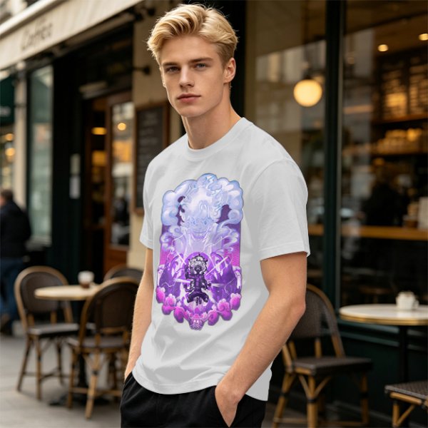 Olive T-shirt with Luffy Gear 5 Sun God Nika Anime Graphic Print