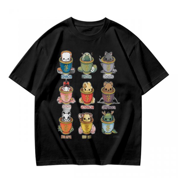 Olive T-Shirt With Cute Animal Teacup Character Print