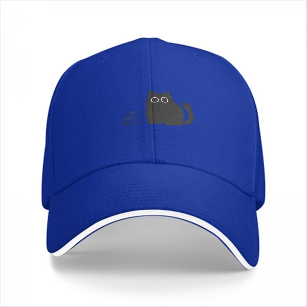 Black baseball cap with minimalist grey cat graphic