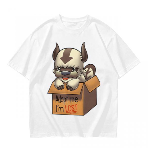 Olive t-shirt with Appa in a box that says Adopt me I'm Lost