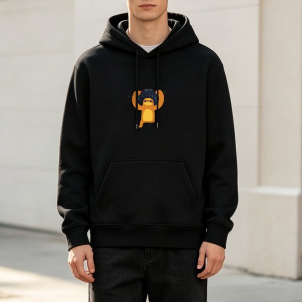 Black Hoodie With Cute Sloth Graphic Design