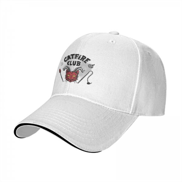 Black baseball cap with devil cat Campfire Club graphic