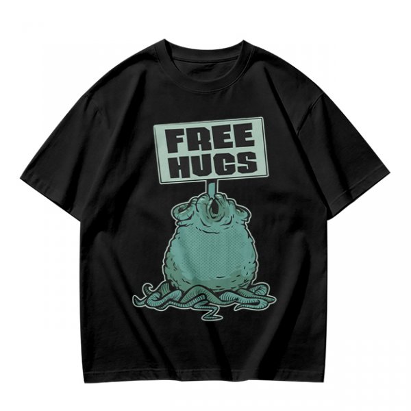 Olive T-Shirt With Free Hugs Monster Graphic Print
