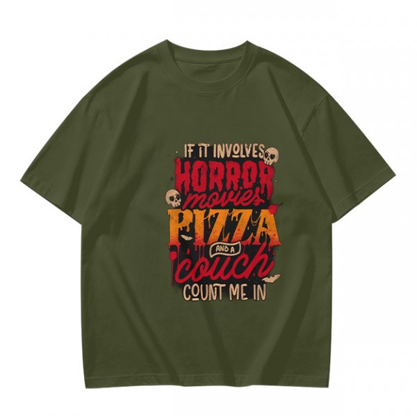 Horror Movies Pizza Couch Count Me In Graphic T-Shirt