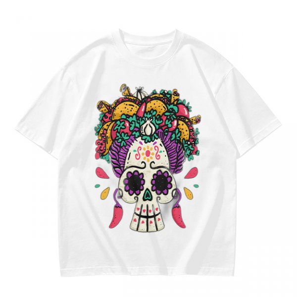 Olive T-Shirt with Day of the Dead Sugar Skull and Taco Food Art