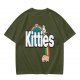 Olive Green T-Shirt With Kitties Rainbow Graphic Design