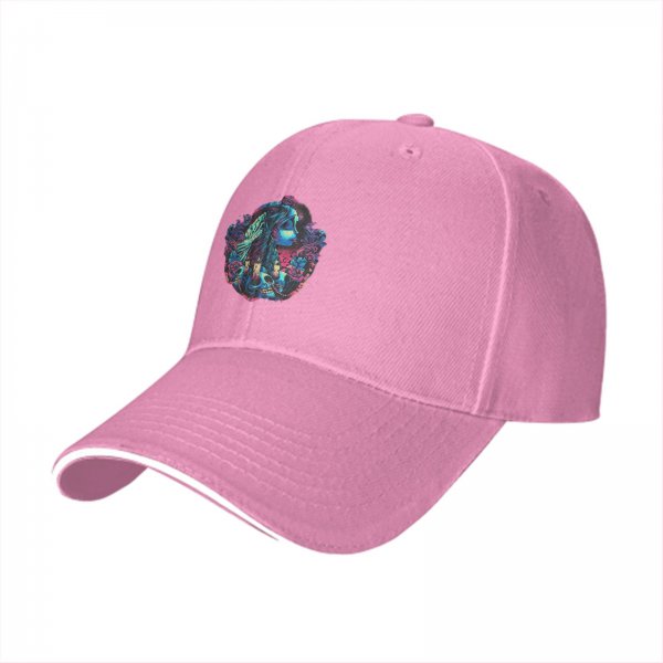 Black baseball cap with neon gothic fantasy graphic print