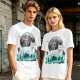 Olive T-Shirt With Wolf Warrior And Moon Forest Art Print