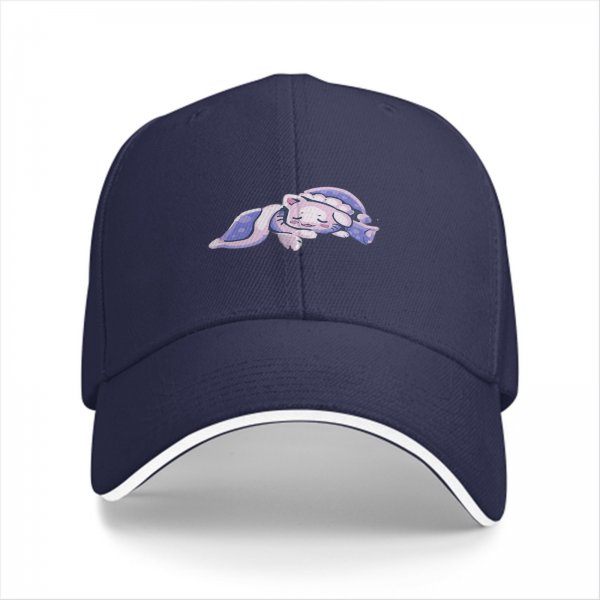 Black baseball cap with a sleeping cute cat graphic