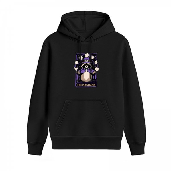 Black Hoodie with Raccoon The Magician Tarot Card Graphic