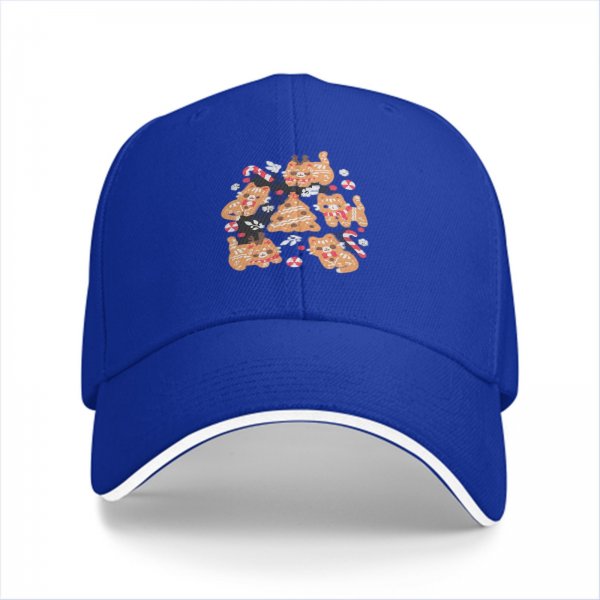 Black Baseball Cap With Christmas Gingerbread Cat Print