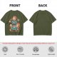 Olive T-Shirt With Cute Chibi Monster And Girls Graphic Print