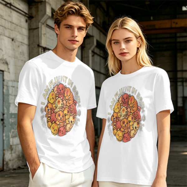 Olive t-shirt with cute puppy pile graphic and playful text