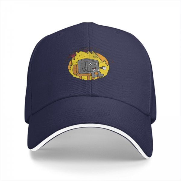 Black baseball cap with cartoon Ctrl character holding a coffee mug