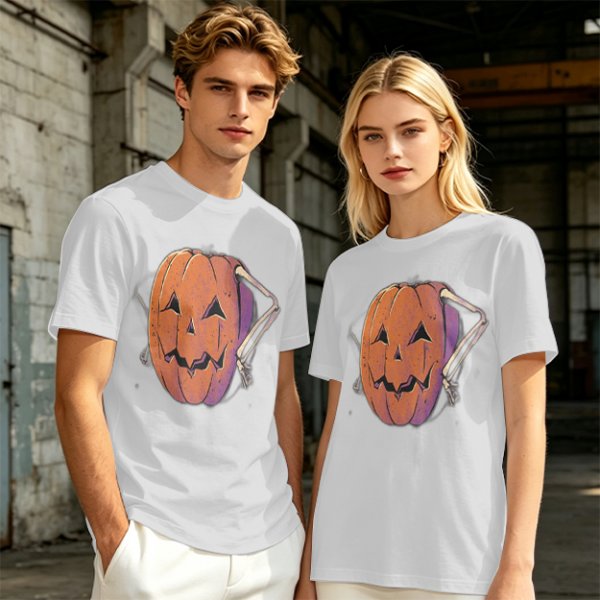 Olive Halloween T-Shirt with Skeleton Arm Jack-o'-Lantern Graphic