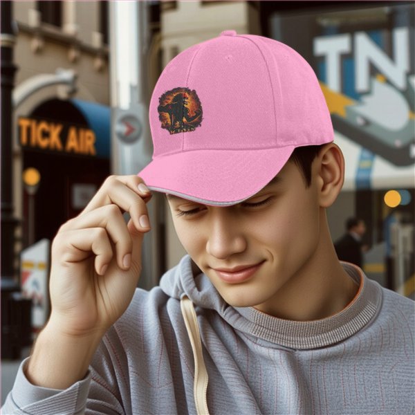 Black Baseball Cap with Fiery Attack Titan Graphic Print