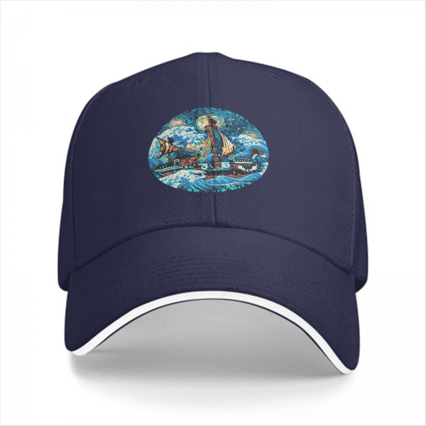 Black Baseball Cap With Stormy Sailing Ship Art Print