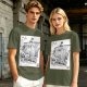 Olive T-shirt with Straw Hat Pirate Ship Art Print