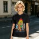 Olive green t-shirt with cartoon dogs playing poker under a hanging lamp
