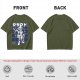 Olive t-shirt with stylized anime warrior graphic and Japanese text