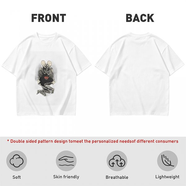 Olive T-Shirt With Skeleton Couple Embracing Red Heart Print