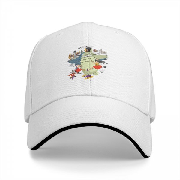 Black baseball cap with Totoro and girls graphic print