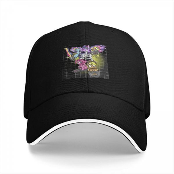 Black Baseball Cap with Robot Pony Mashup Graphic Print
