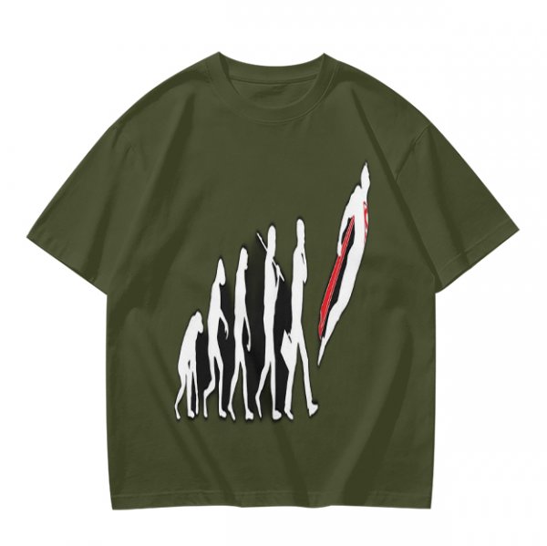 Olive T-Shirt With Evolutionary Human Silhouette Print