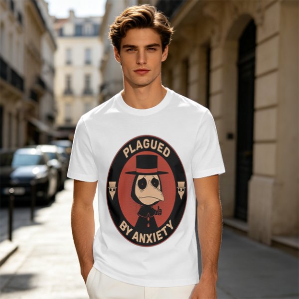 Olive T-Shirt With Plagued By Anxiety Plague Doctor Graphic