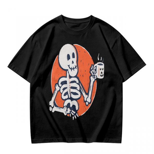 Olive Skeleton Holding Coffee Mug Graphic T-Shirt