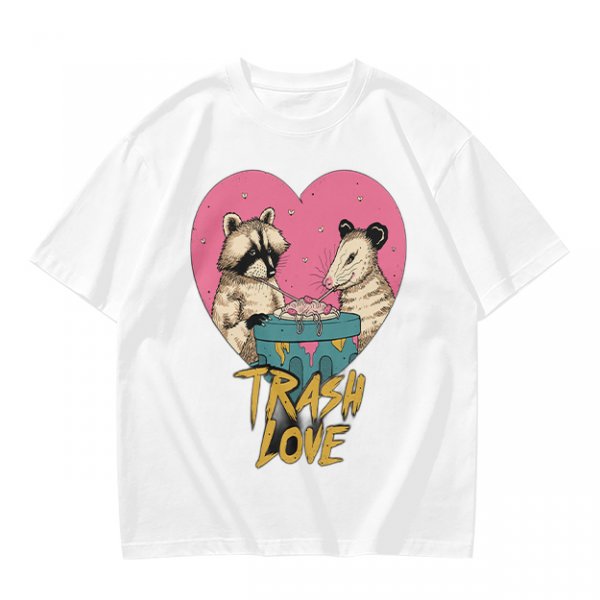Olive Graphic T-Shirt with Raccoon and Opossum Trash Love Design