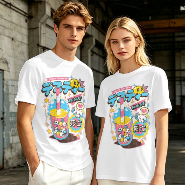 Oversized Graphic Tee with Death Flavor Bubble Tea Print