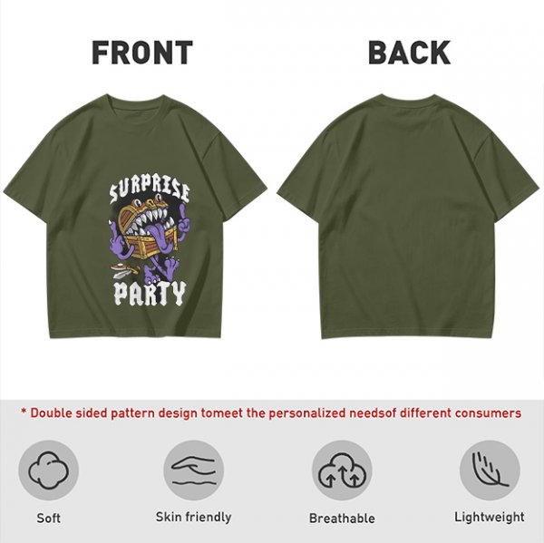 Olive T-Shirt With Surprise Party Mimic Monster Graphic