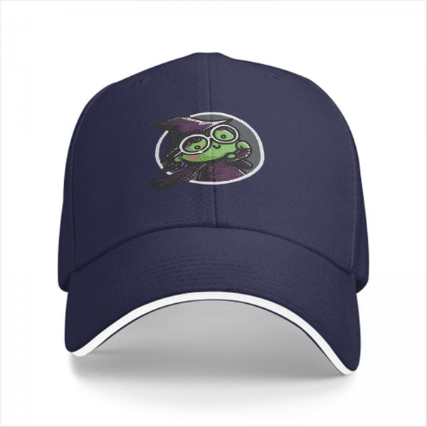 Black Baseball Cap With Cute Witch Frog Graphic Design