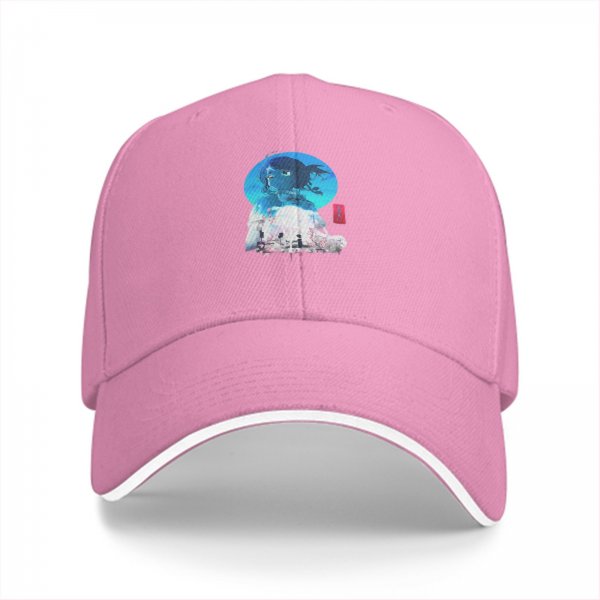 Black Baseball Cap With Anime Girl Blue Circle Art Print