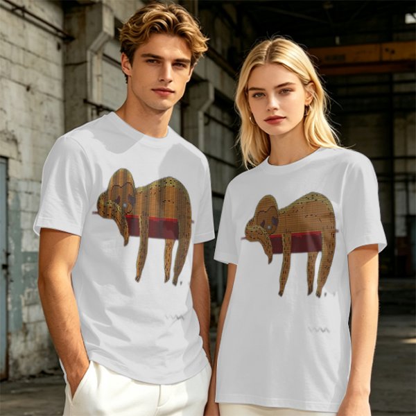 Olive Green T-Shirt with Sleeping Sloth Graphic Print
