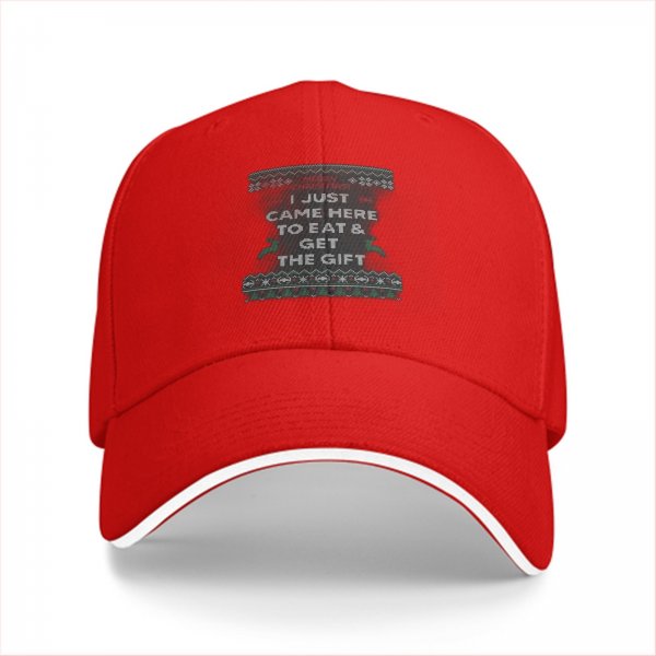 Black baseball cap with 'I just came here to eat & get the gift' Christmas print