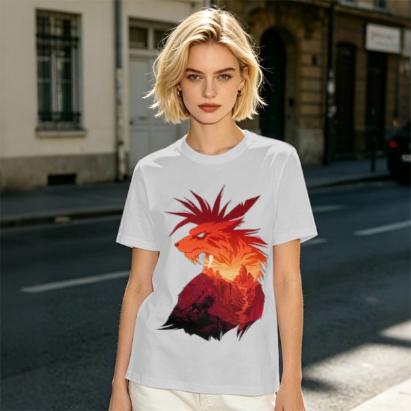 Olive T-Shirt With Fiery Lion Creature Graphic Print
