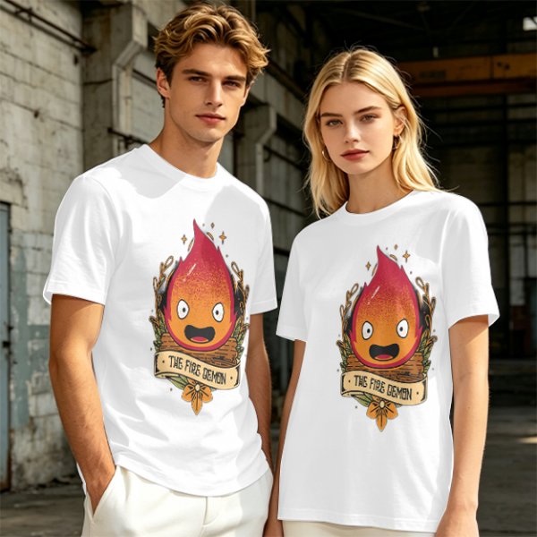 Olive T-Shirt Featuring Calcifer The Fire Demon Artwork